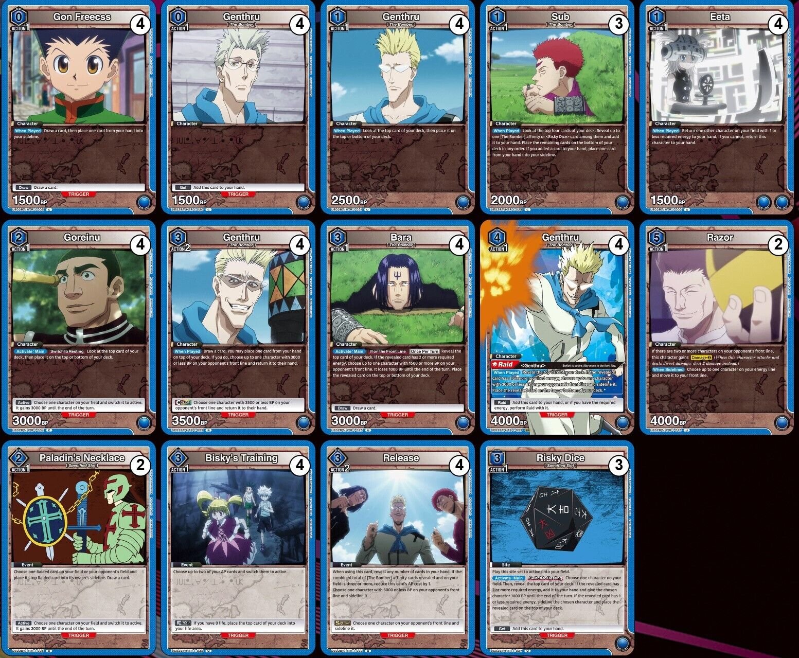 Union Arena HTR Hunter x Hunter Blue Bomber Genthru Bara Dice Razor Deck