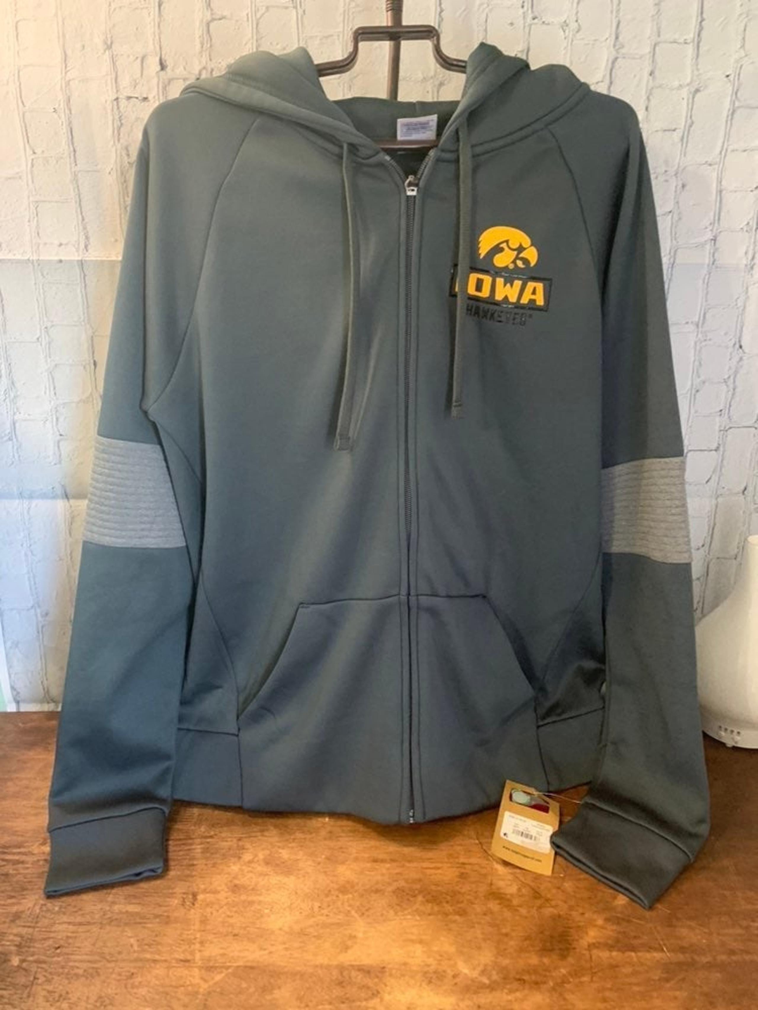 New Iowa Hawkeye Full Zip Jacket HOODIE Lined Team sports POCKETS grey