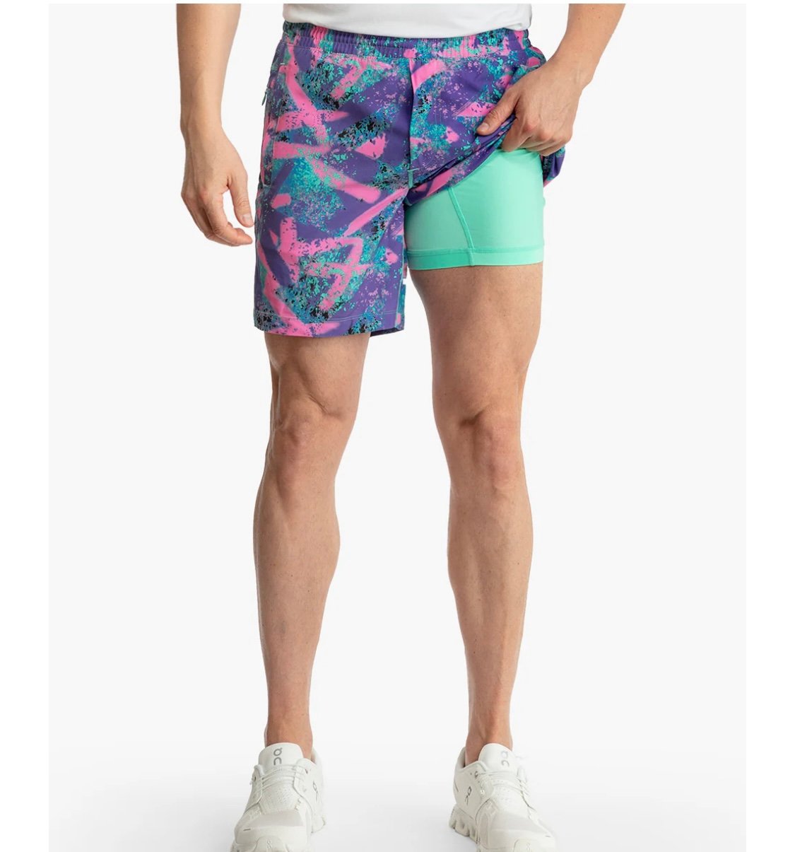 Birddogs NWT Men’s Baysiders Gym Shorts Purple/Pink Splatter Lined Sz.Lx9” Long
