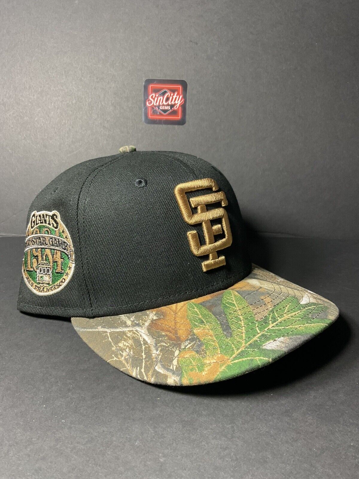 San Francisco Giants Black Real Tree 2 Tone 59FIFTY NewEra Fitted Hat Club 7 1/8