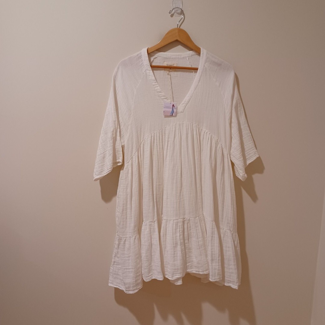NWT 9 Seed Women's Marbella Ruffle Tier Cover-Up Dress White Gauze XS/S Coastal
