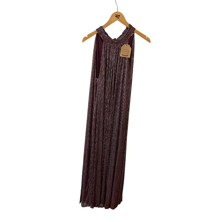 NWT Kori Women's Wide Leg Burgundy Metallic Halter Jumpsuit - Large
