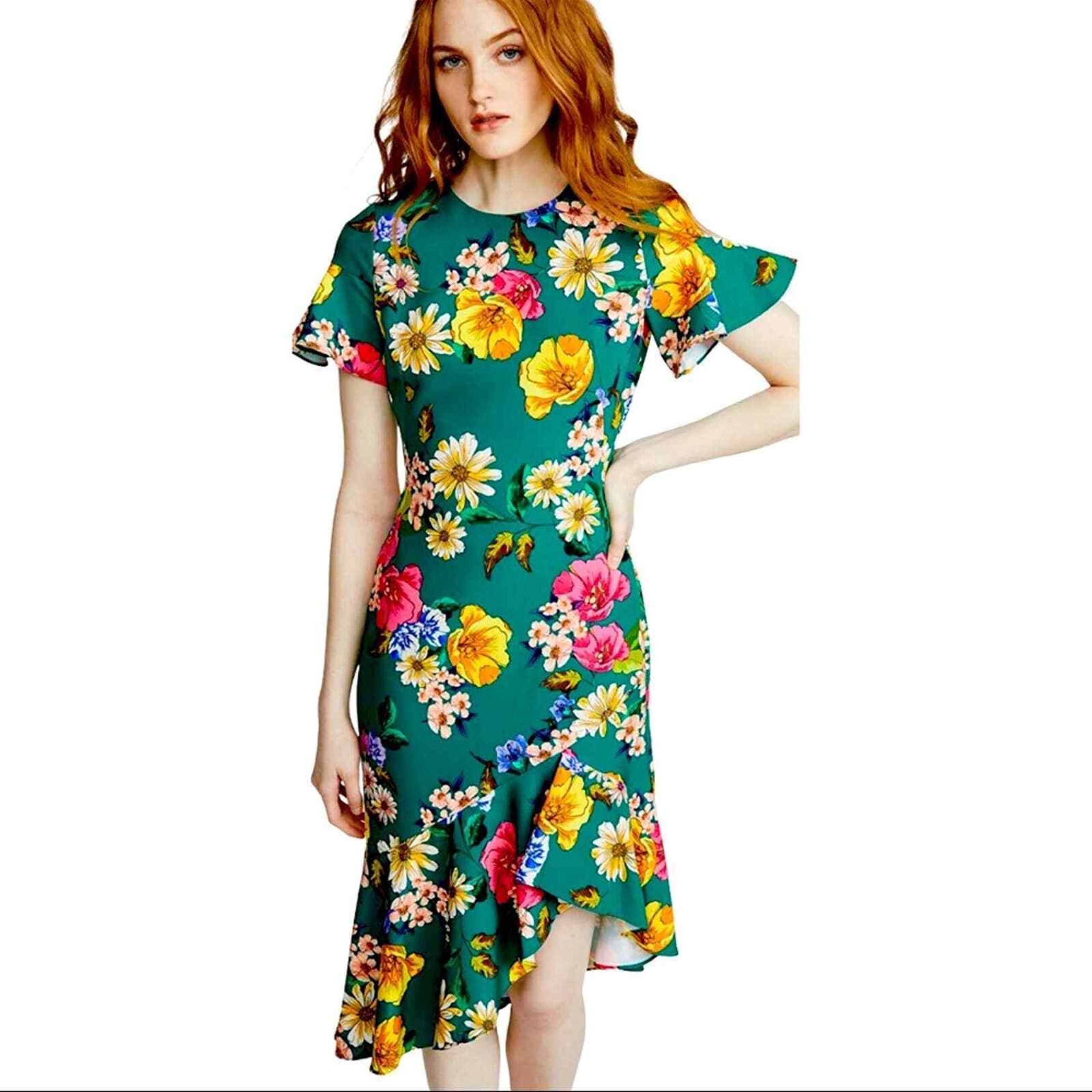 Black Halo Green Floral Midi Dress Size 2