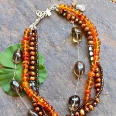 Designer 4 Strand Baltic Amber, Smoky Quartz, Freshwater Pearls, Tribal Necklac