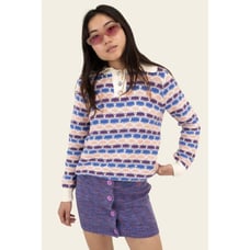 Anthropologie Find me Now Confetti crochet polo sweater- bubblegum size XS/S NWT