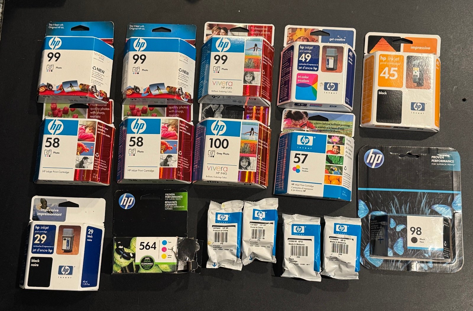 Lot of 16 Genuine HP Cartridges – Mixed. All Expired. All new, One Box Open