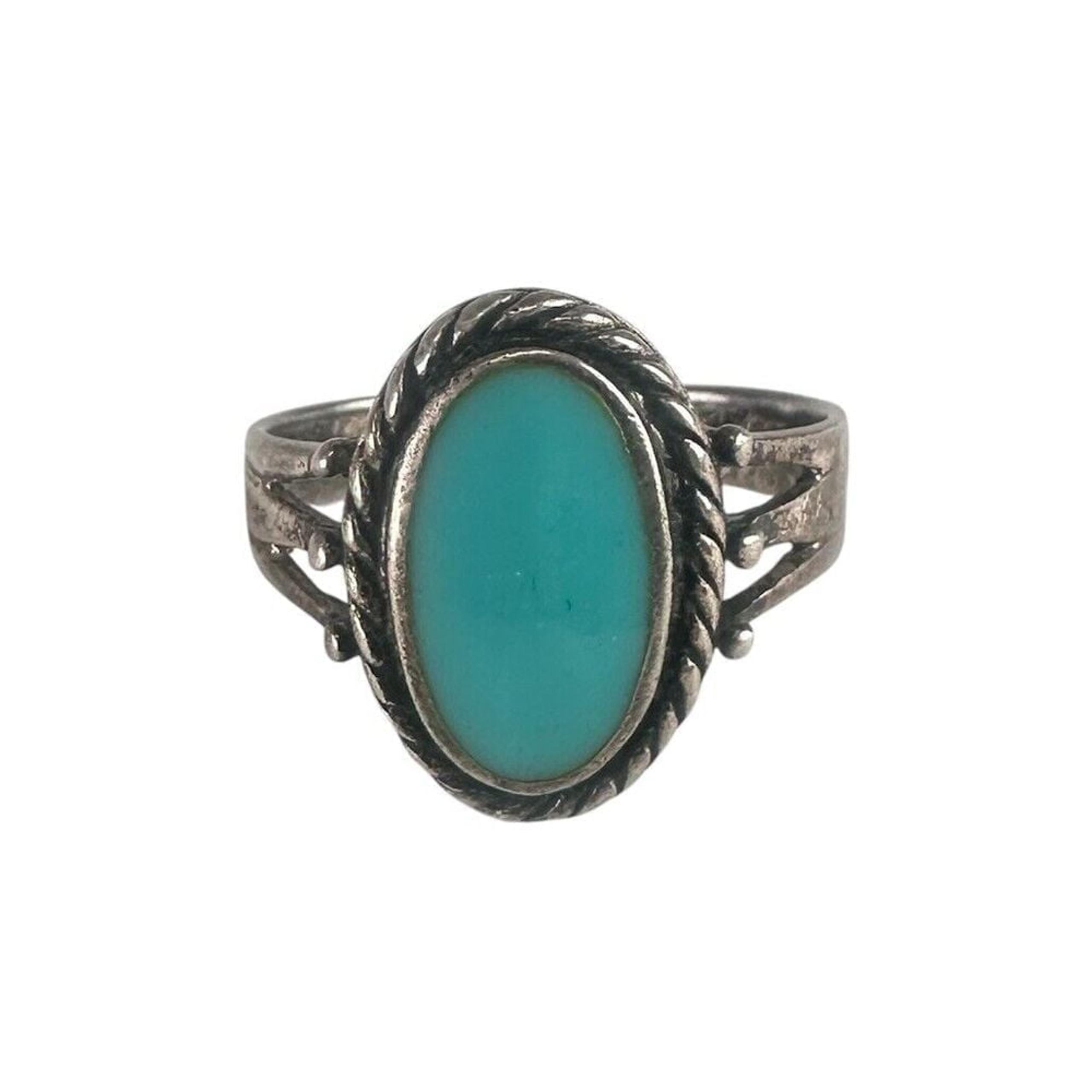 CW Sterling Silver 925 Southwestern Western Boho Hippie Turquoise Ring Size 8.5