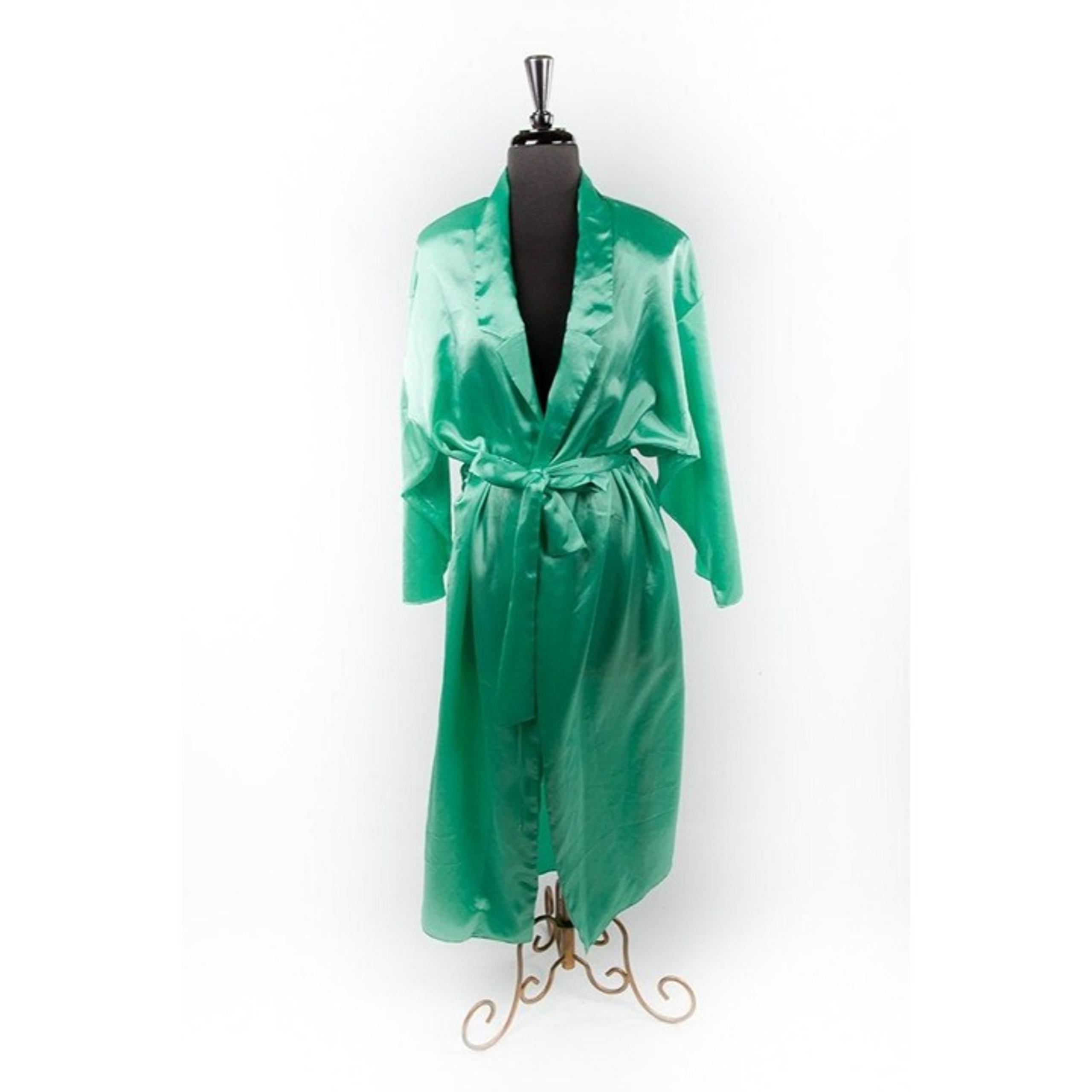 Vtg Josie By Natori Lime Green Maxi Robe Lingerie Saks Fifth Avenue Size L Shoul