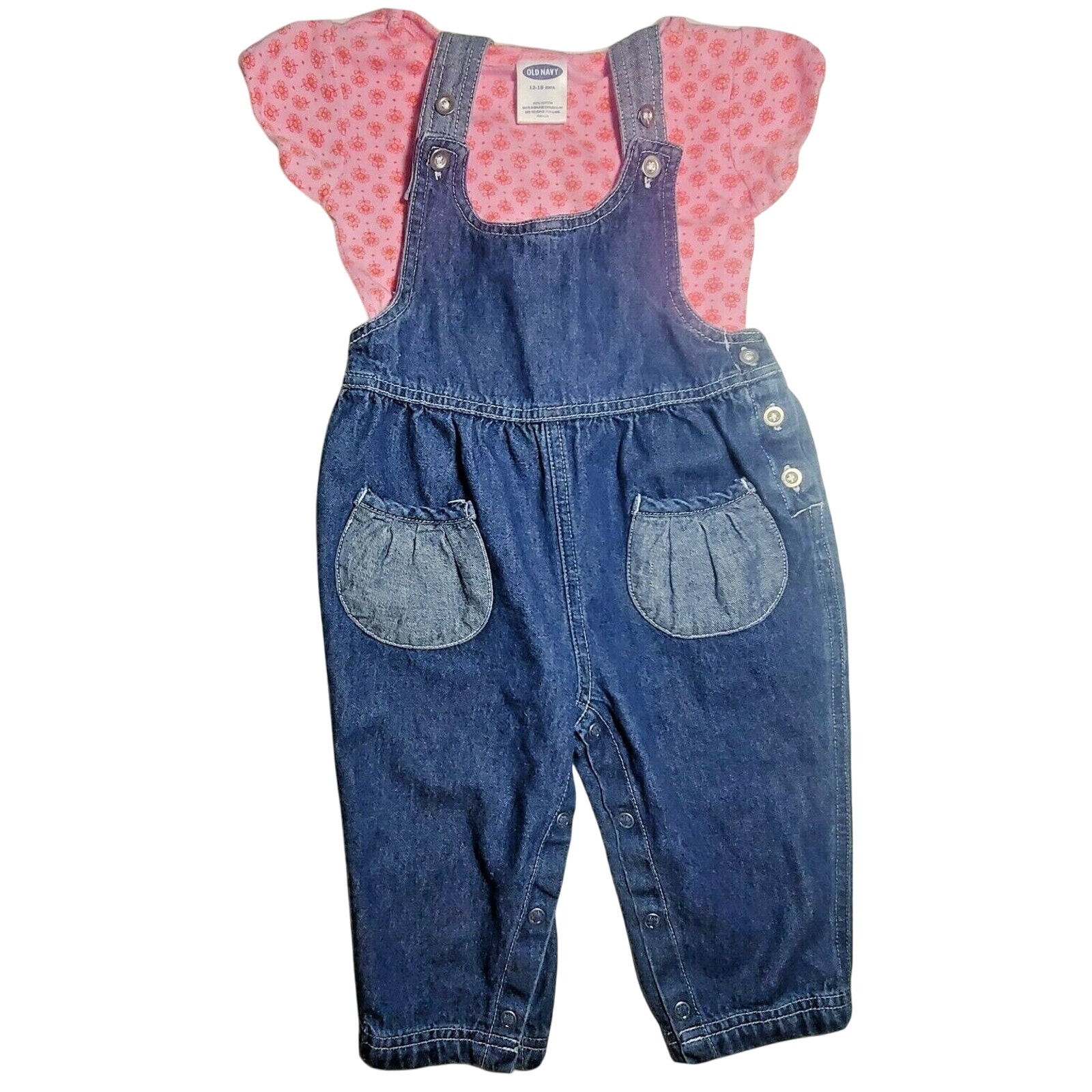 Vintage 1990s Baby Girls Class Club Old Navy Jean Overalls Outfit Set 12m 18m