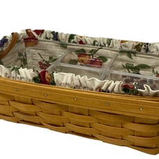 Longaberger 2001 Rectangle Basket w/ Apple Liner & Divided Protector