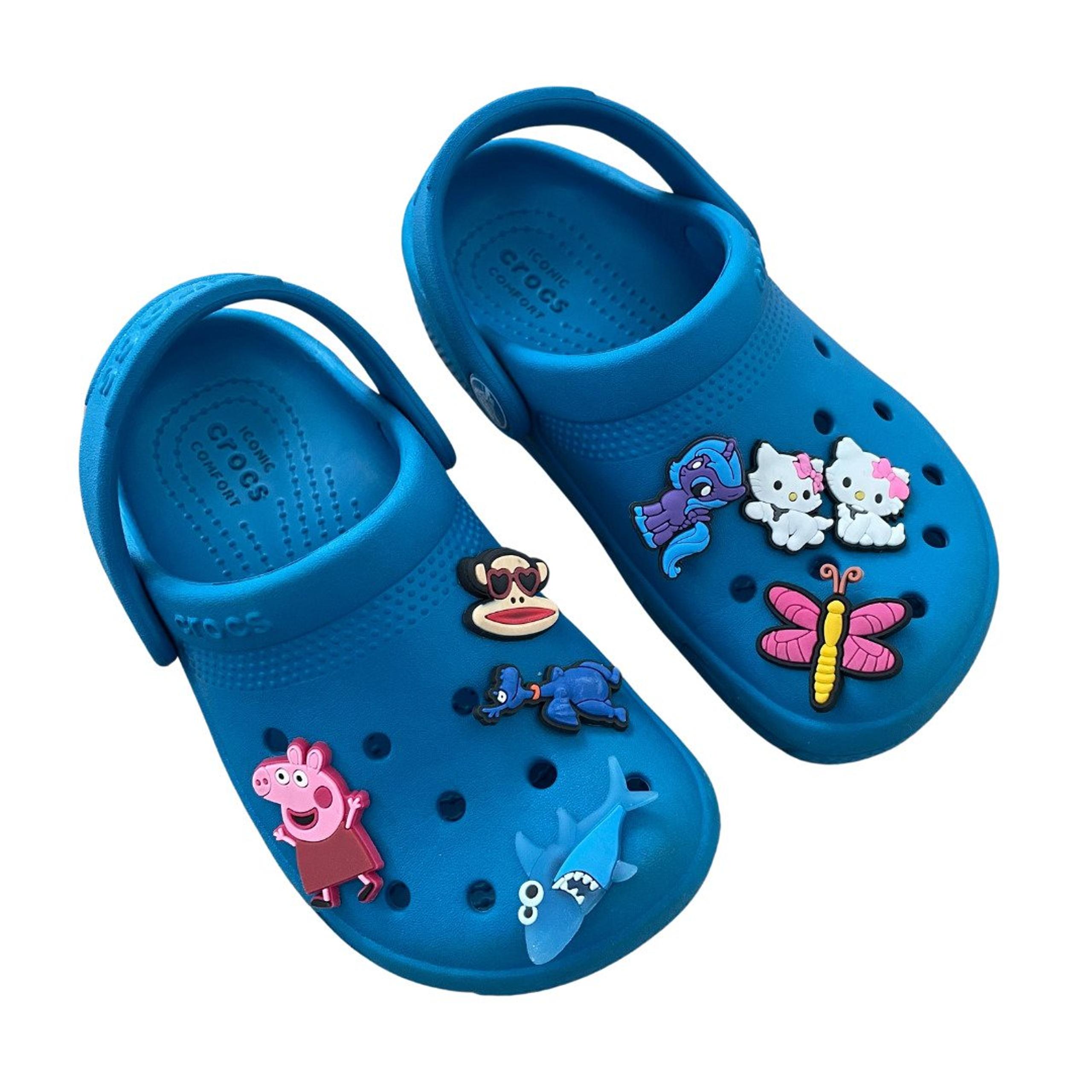 CROCS Shoes Little Kids C10 Toddler Classic Clog Blue Bolt Jibbitz Peppa Kitty