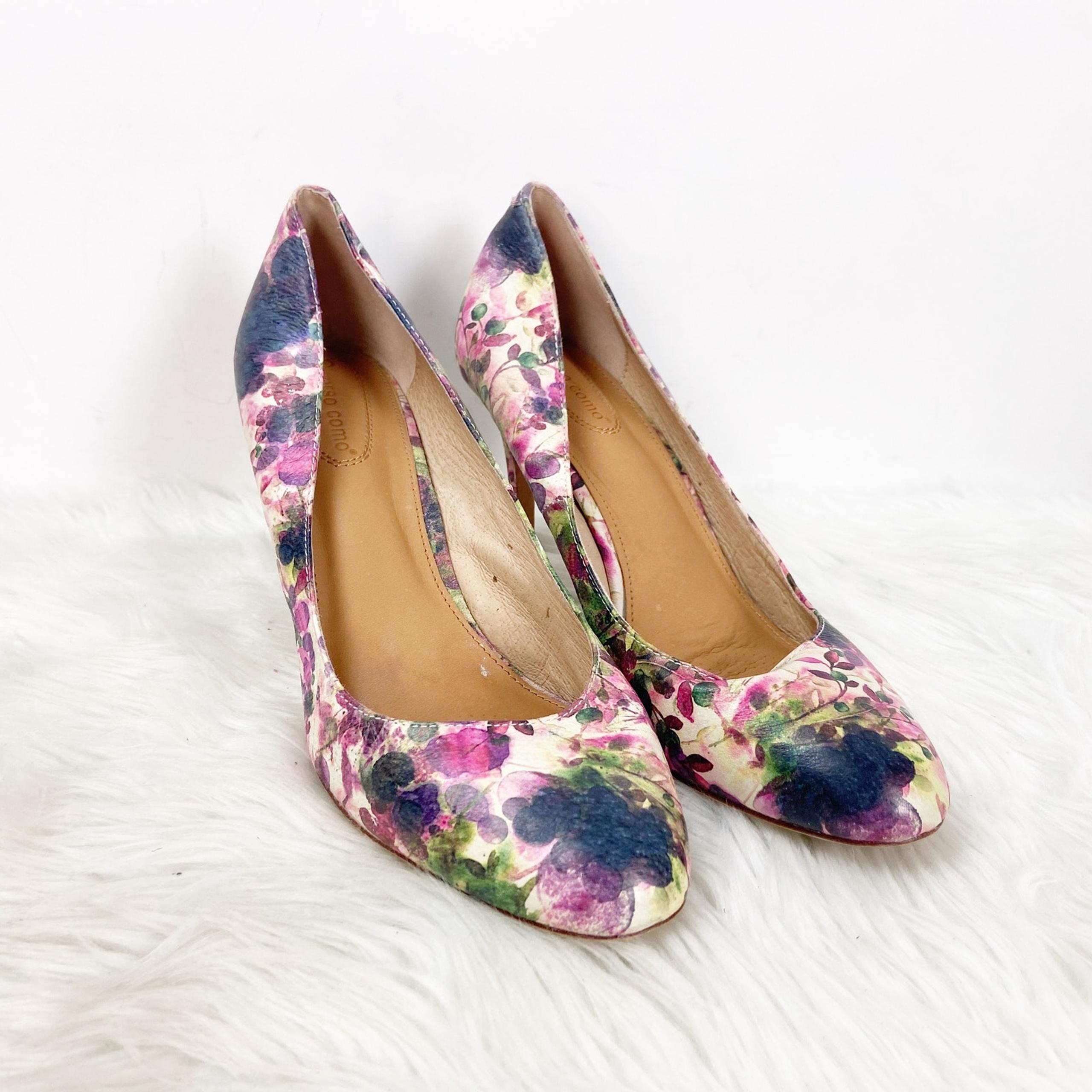 Anthropologie 10 M Womens Watercolor Floral Print Leather Pump Heels - Corso Como