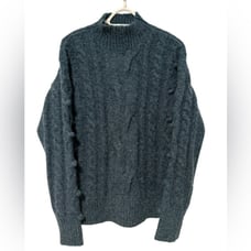 Lovestitch Chunky Cable Knit Mock Neck Pullover Sweater Teal Green Size Smalll