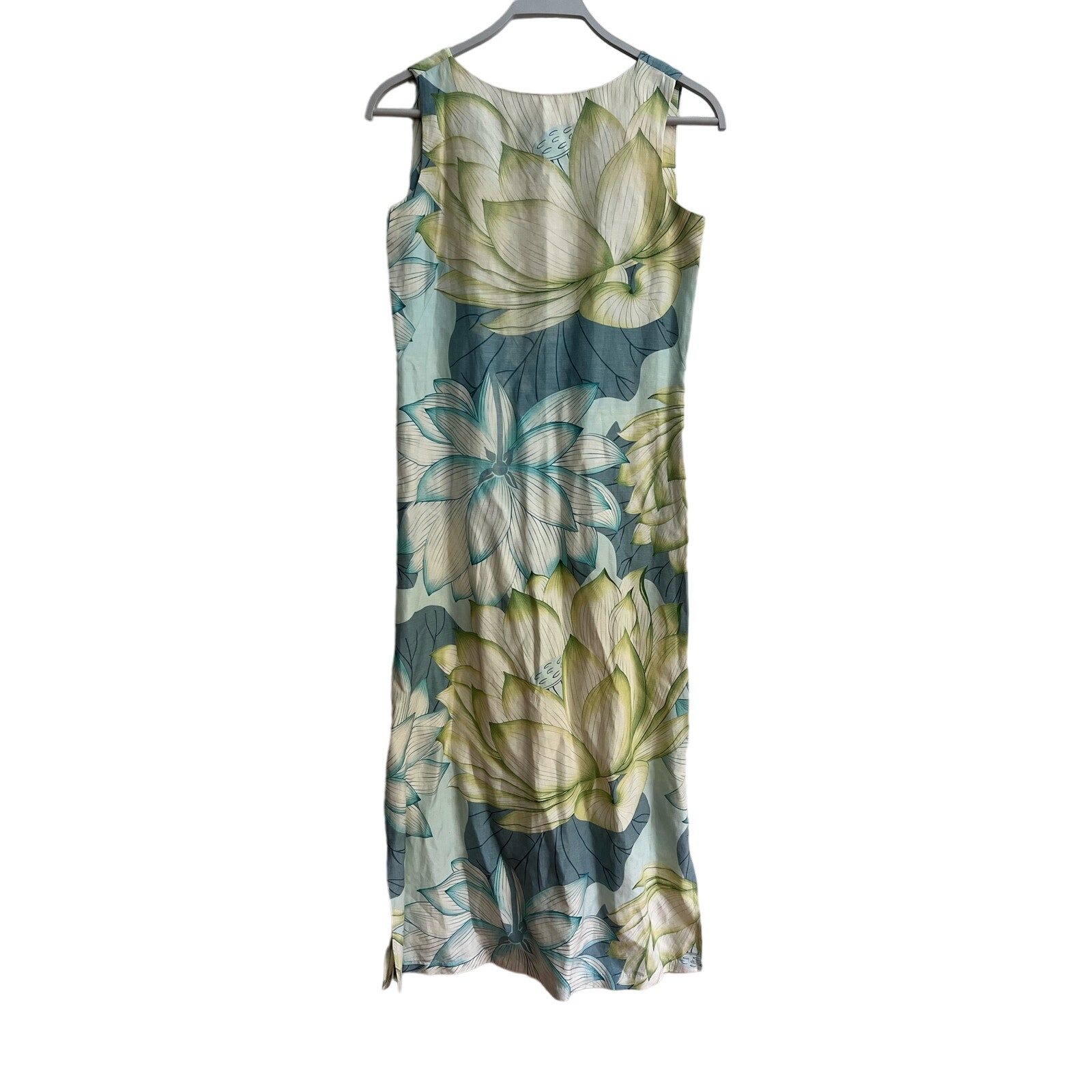 Tommy Bahama Sleeveless Maxi Dress Silk & Linen Blend White Lotus Print Size: 6