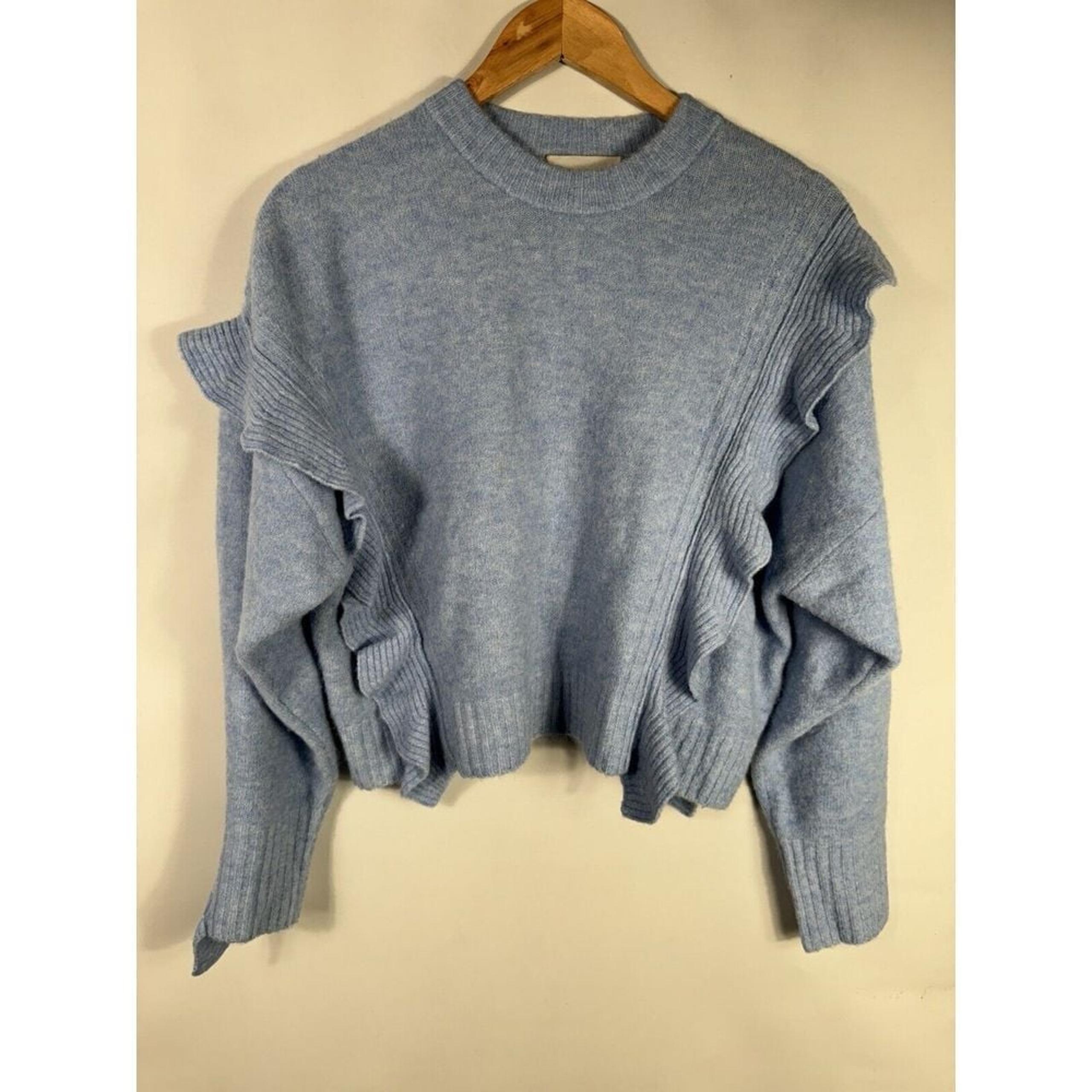 3.1 Phillip Lim Women's XS Blue Comfort Crew Neck Knit Sweater with Ruffles
