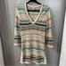 M Missoni Dress Multicolor Knitted V-Neck Long Sleeve Beach Dress Wool Size 8