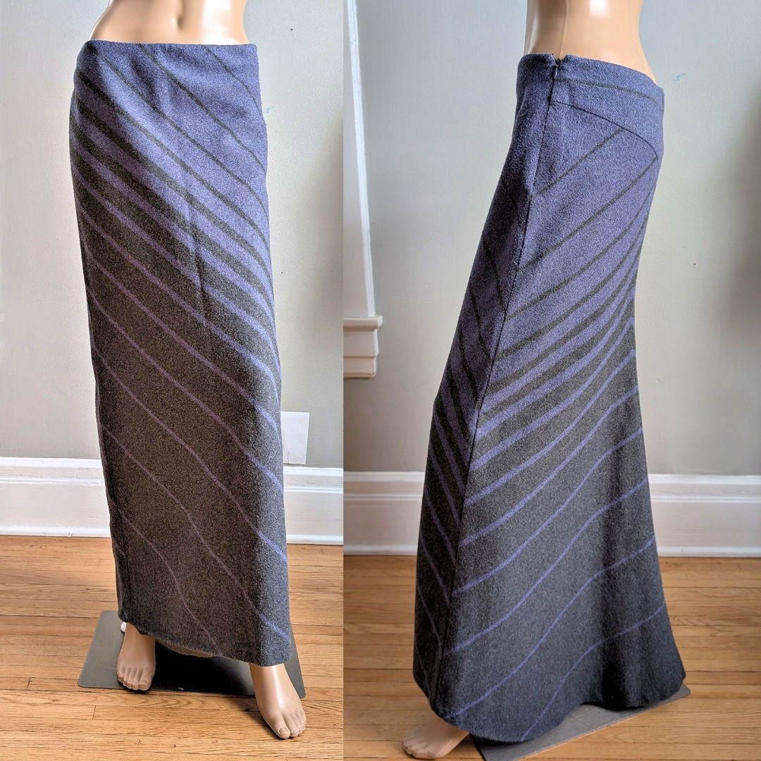 Vintage 90s Express Wool Maxi Skirt Blue Knit Stripe Ombre Dark Academia JRS 9