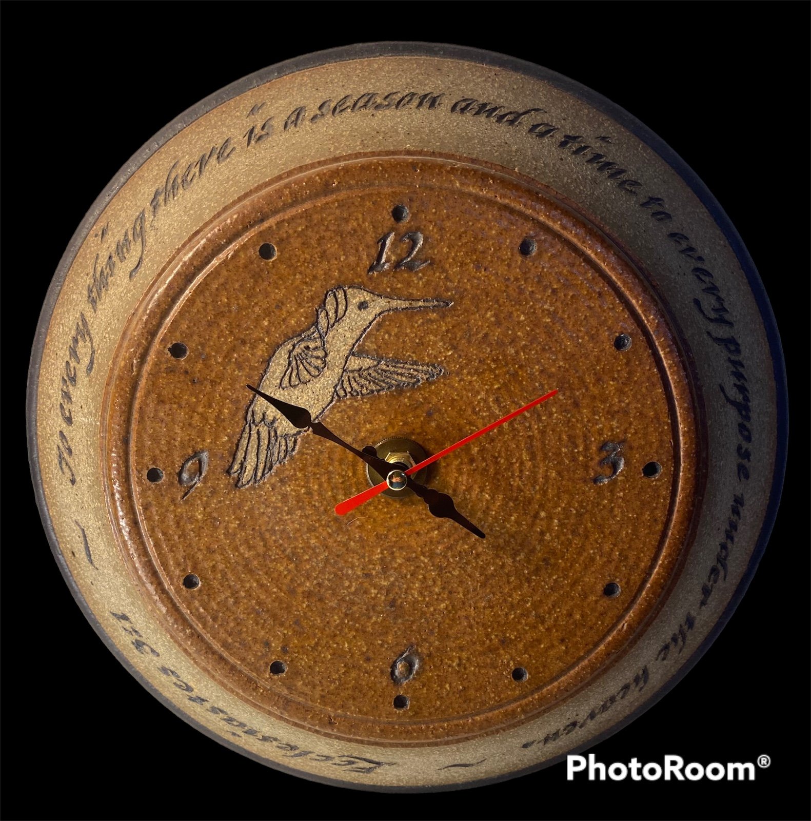Handmade Stoneware Pottery Hummingbird ECCLESIASTICS 3:1 Bible Quote Wall Clock