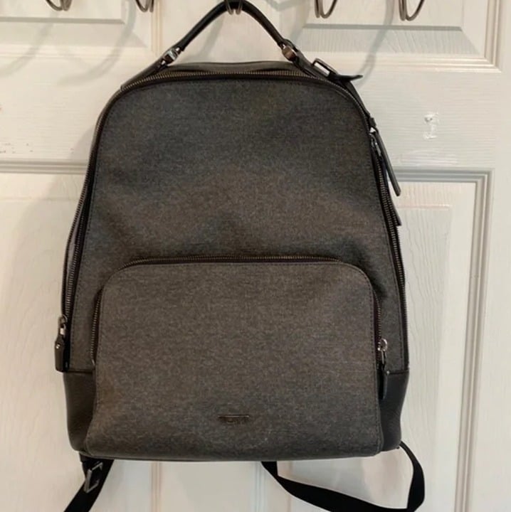 Tumi Backpack Grey Canvas Leather Unisex