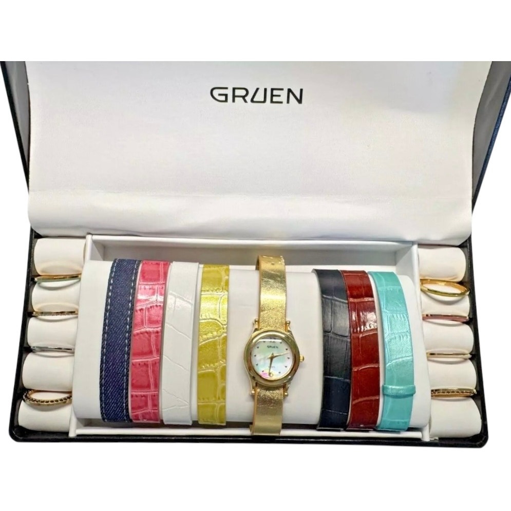 GRUEN ladies vintage pearl oyster face with interchangeable face rings and bands