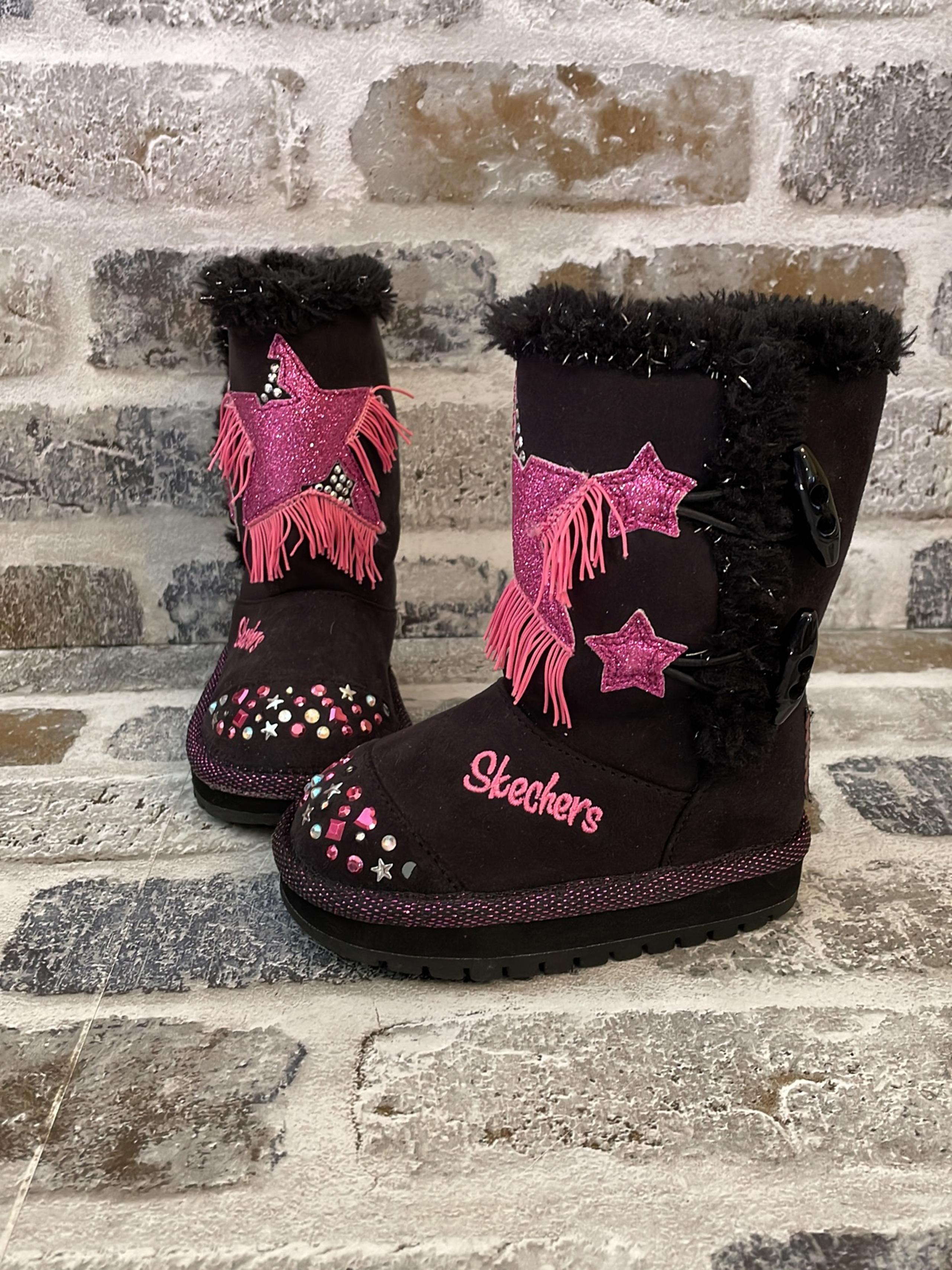 Skechers Twinkle Toes Black Lights On/Wear It Girl Kids Boots Size 5