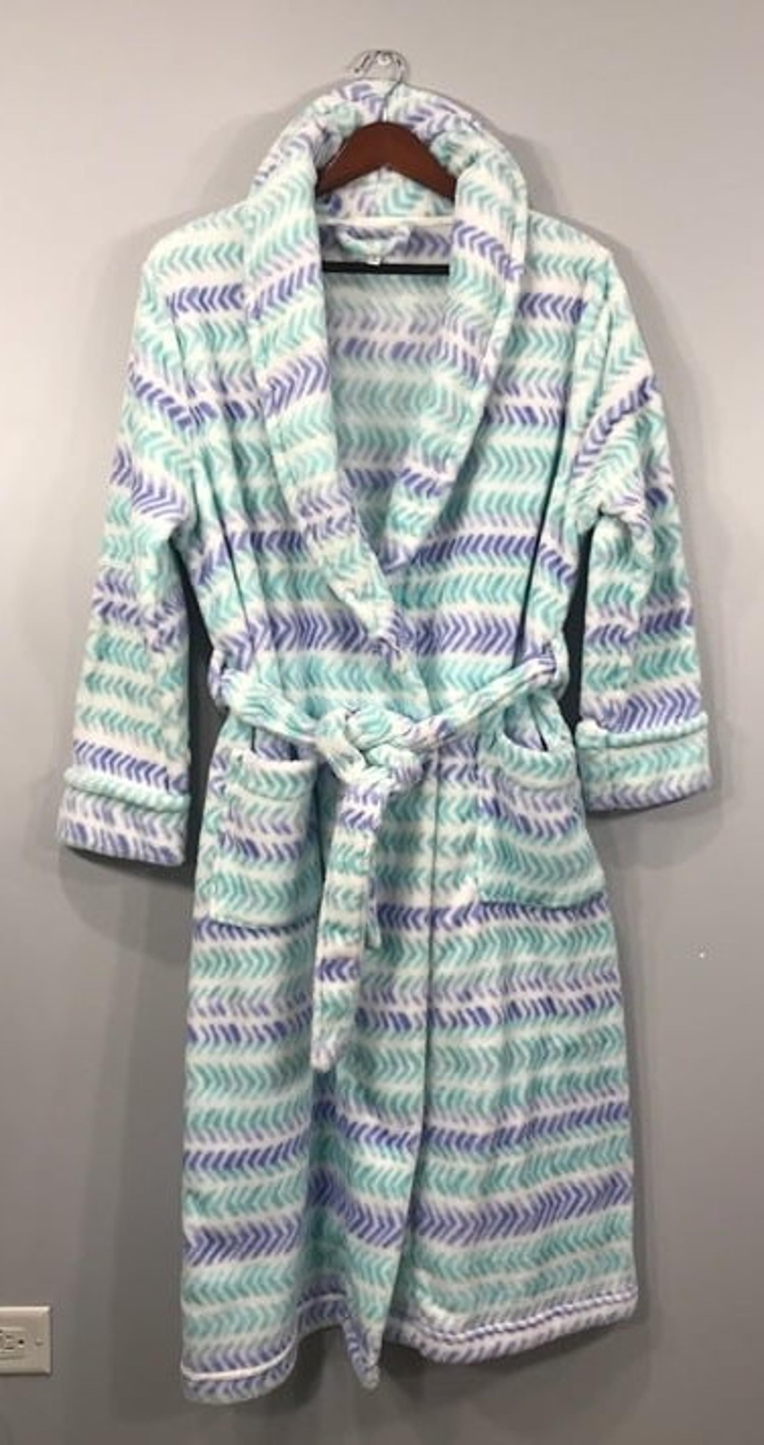 Sonoma Robe Women's Small Petite Blue Green Sleep Fleece Plush Belted Pockets