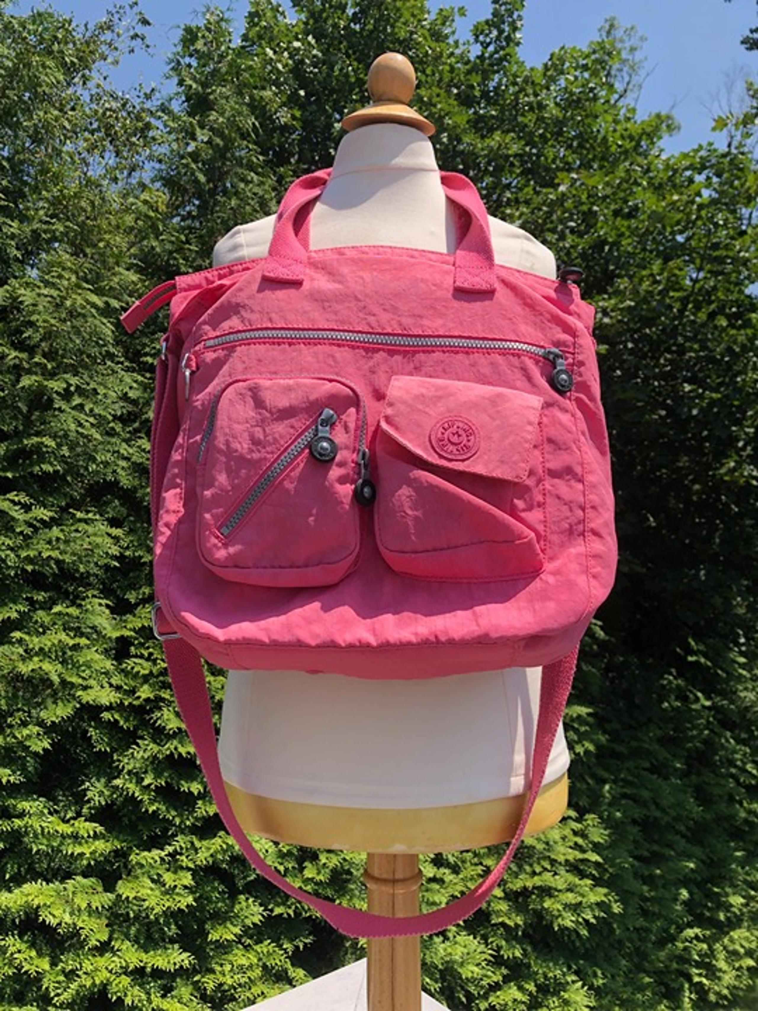Kipling Pink Bag Shoulder Bag Crossbody Strap Multiple Zippers and Pouches