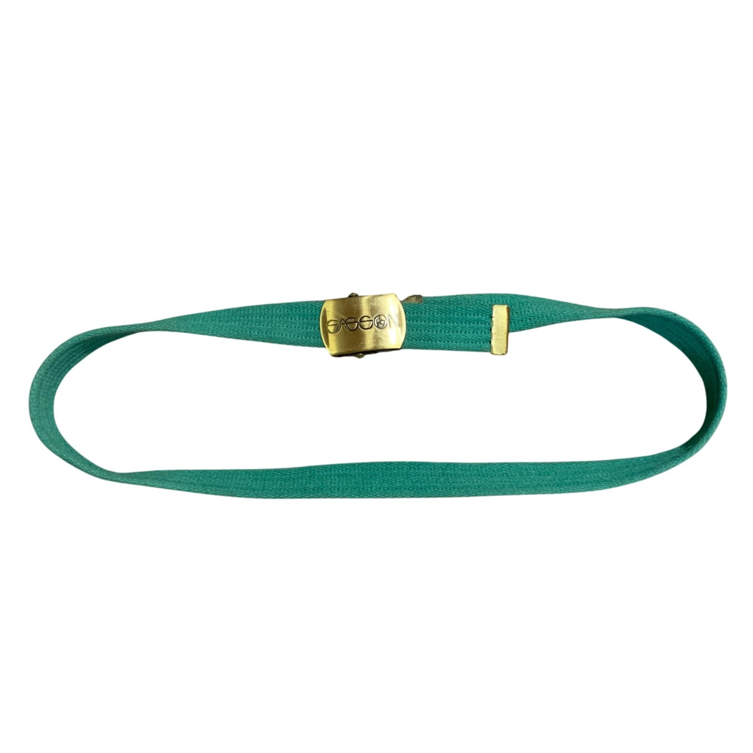 VTG 80s Sasson Green Belt Logo Canvas Gold Buckle Casual Adjustable Womens 36