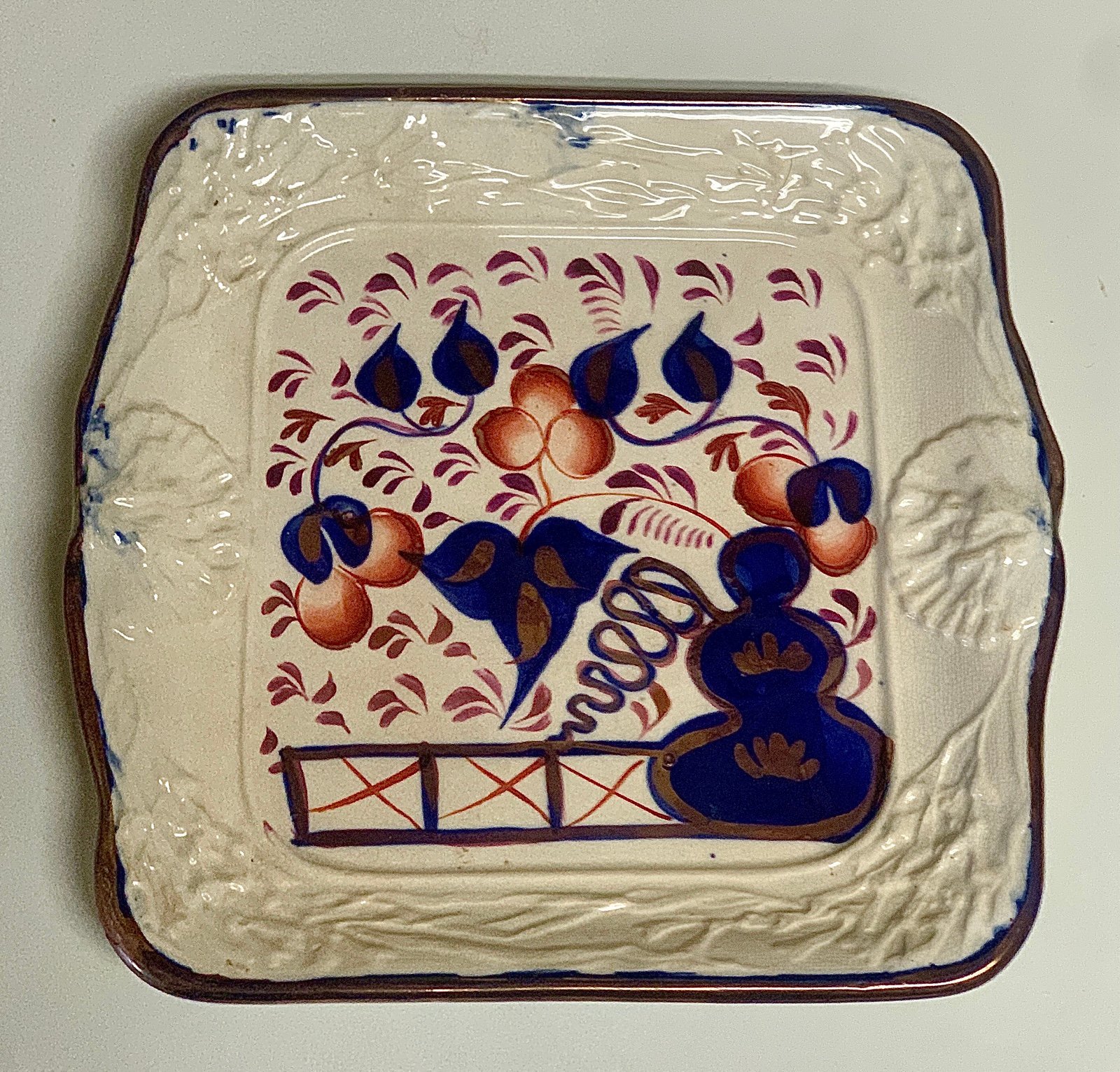 19th Century Antique Gaudy Welsh Oyster Pattern Raised/Embosssed Biscuit Tray