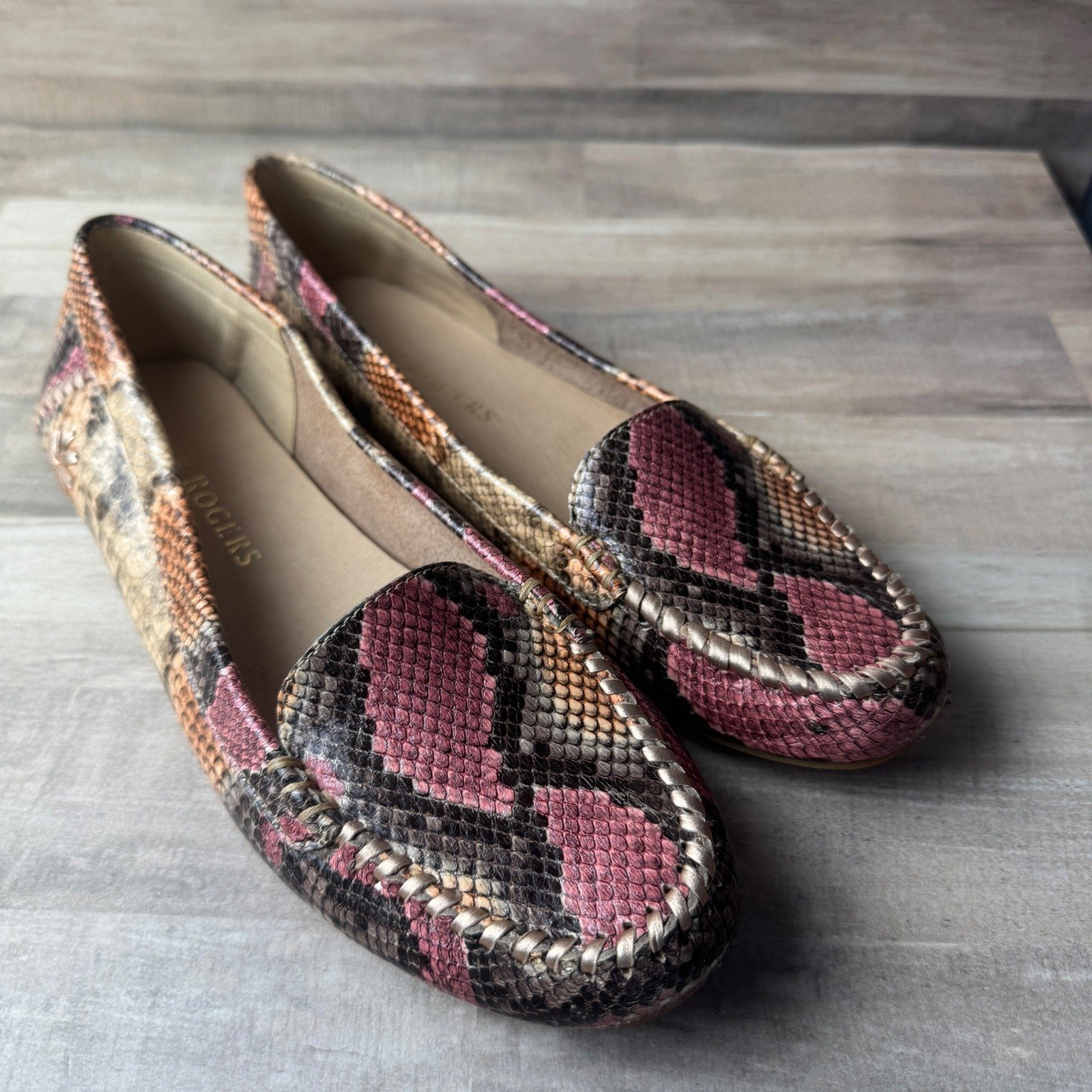Jack Rodgers Women's 8.5 Millie Snake Embossed Leather Loafers