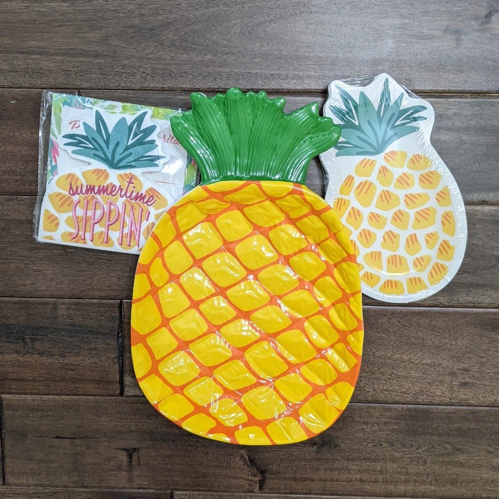 New set lot pineapple melamine tray napkin plate paper summer party celebration