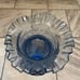 Vintage Victorian Large Hand Blown Blue Glass Vase Ruffled Rim Embossed 12
