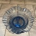 Vintage Victorian Large Hand Blown Blue Glass Vase Ruffled Rim Embossed 12