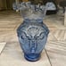 Vintage Victorian Large Hand Blown Blue Glass Vase Ruffled Rim Embossed 12