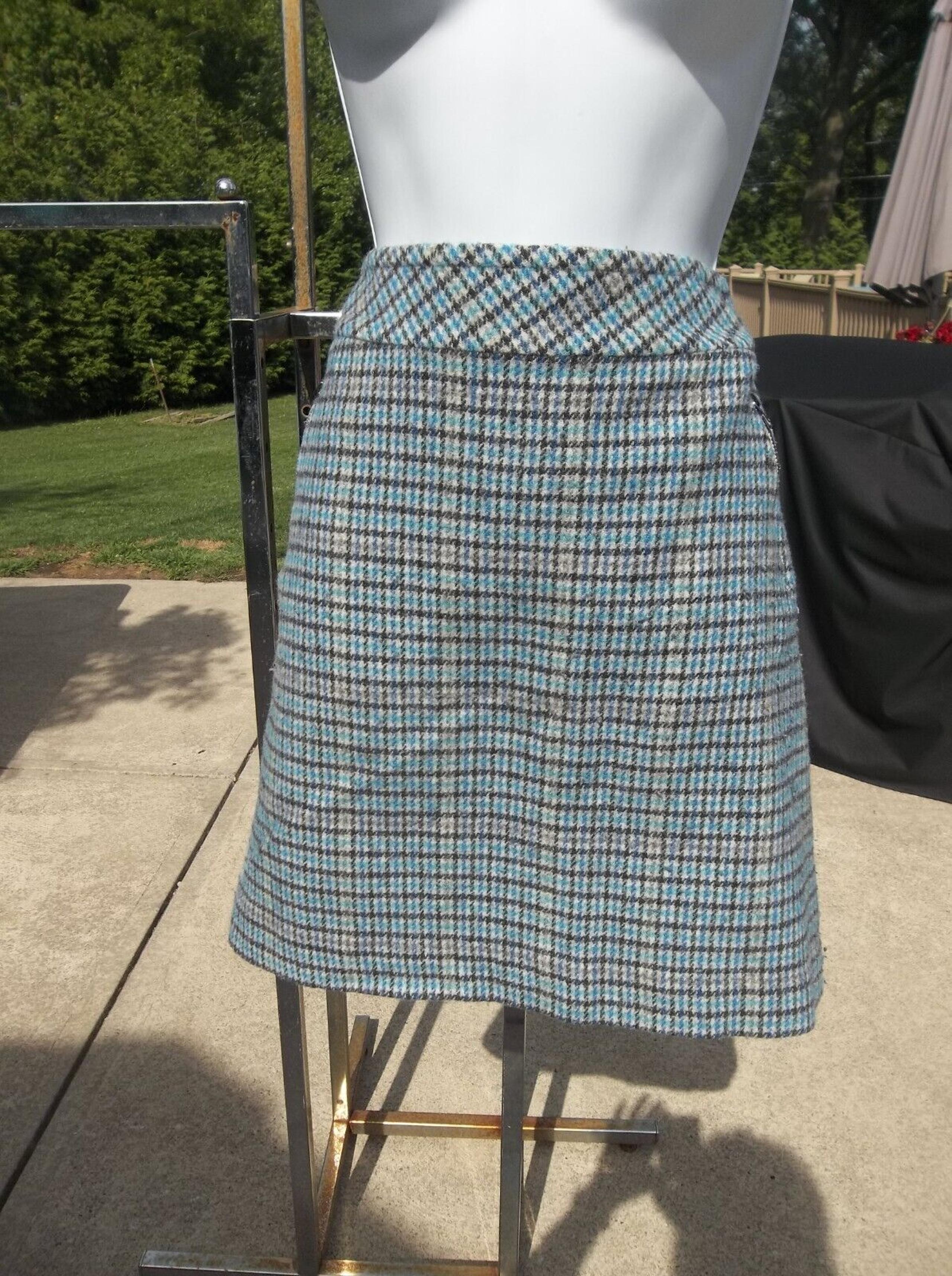 TALBOTS BLUE&BLACK PLAID WOOL BLEND SKIRT 14P