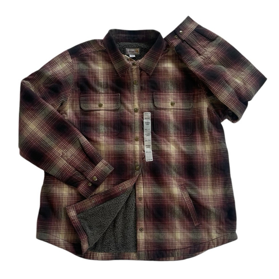 NWT Carhartt Hubbard Sherpa Lined Utility Plaid Button Up Jacket Size XXL