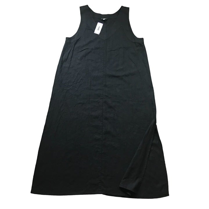 DKNY Linen Blend Maxi Dress Womens Plus Size XXL Black Sleeveless High Slit NEW