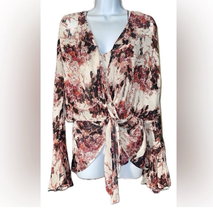 IRO Floral Layered Ruffled Bell Sleeve Blouse size 36