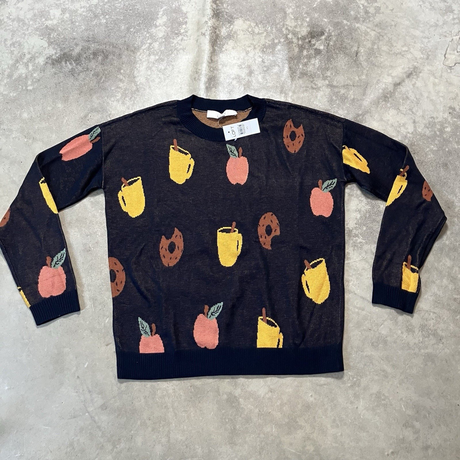 Loft Sweater Womens Sz XS Apple Cider Donut Fall Pullover Knit Autumn Teacher