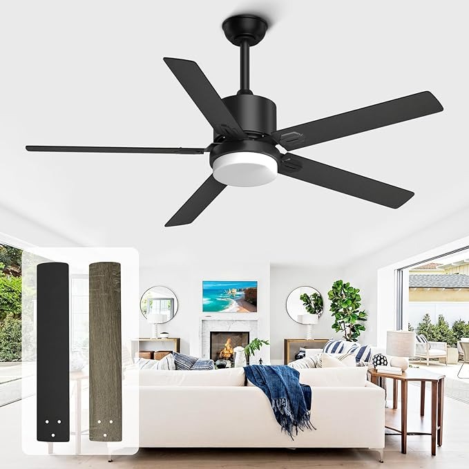NEW Black Ceiling Fans with Lights - Outdoor Ceiling Fan with Remote, 52 Inch