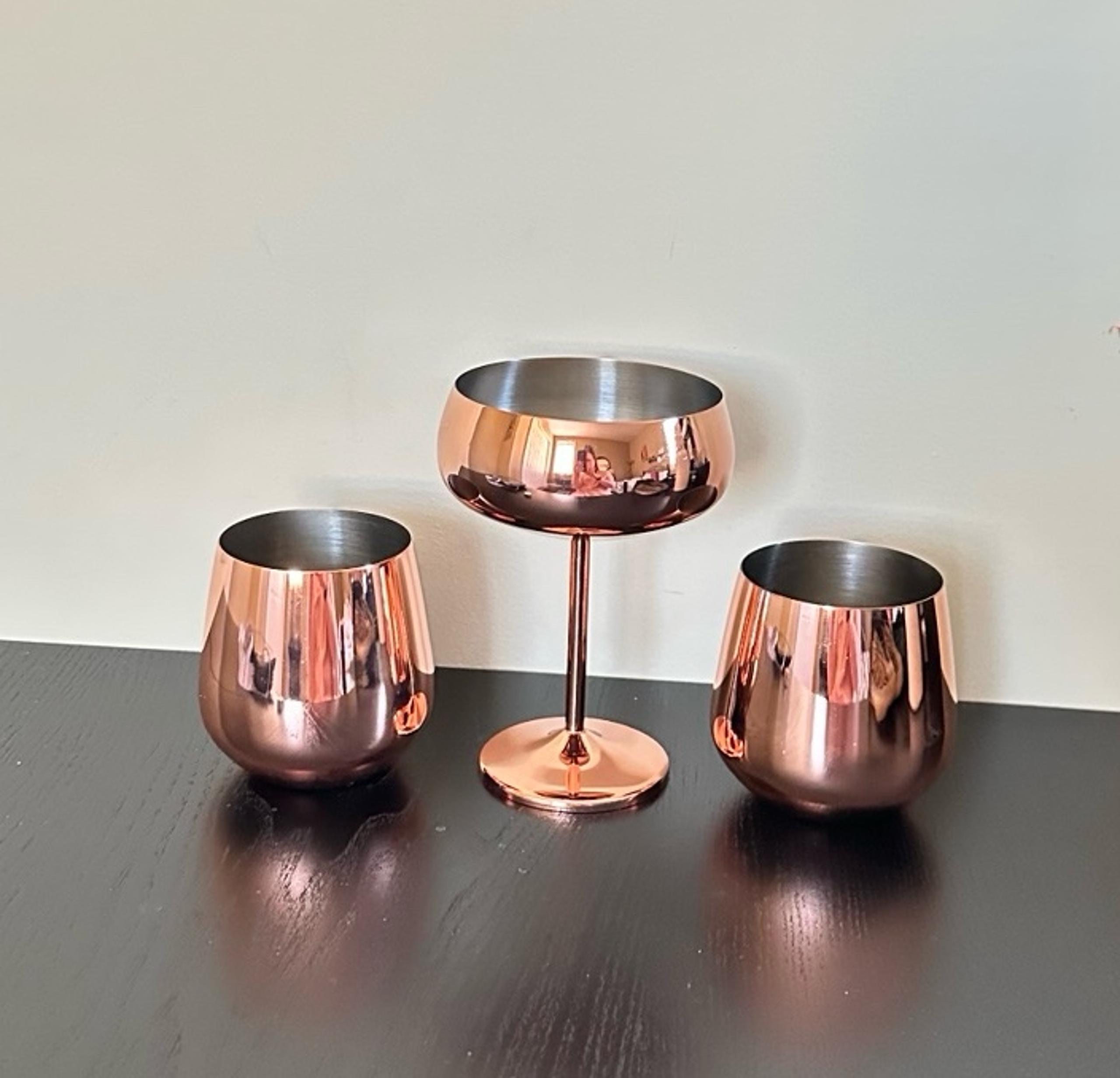 Pier 1 Copper Coupe Glass Stemless Goblet Glass Bundle