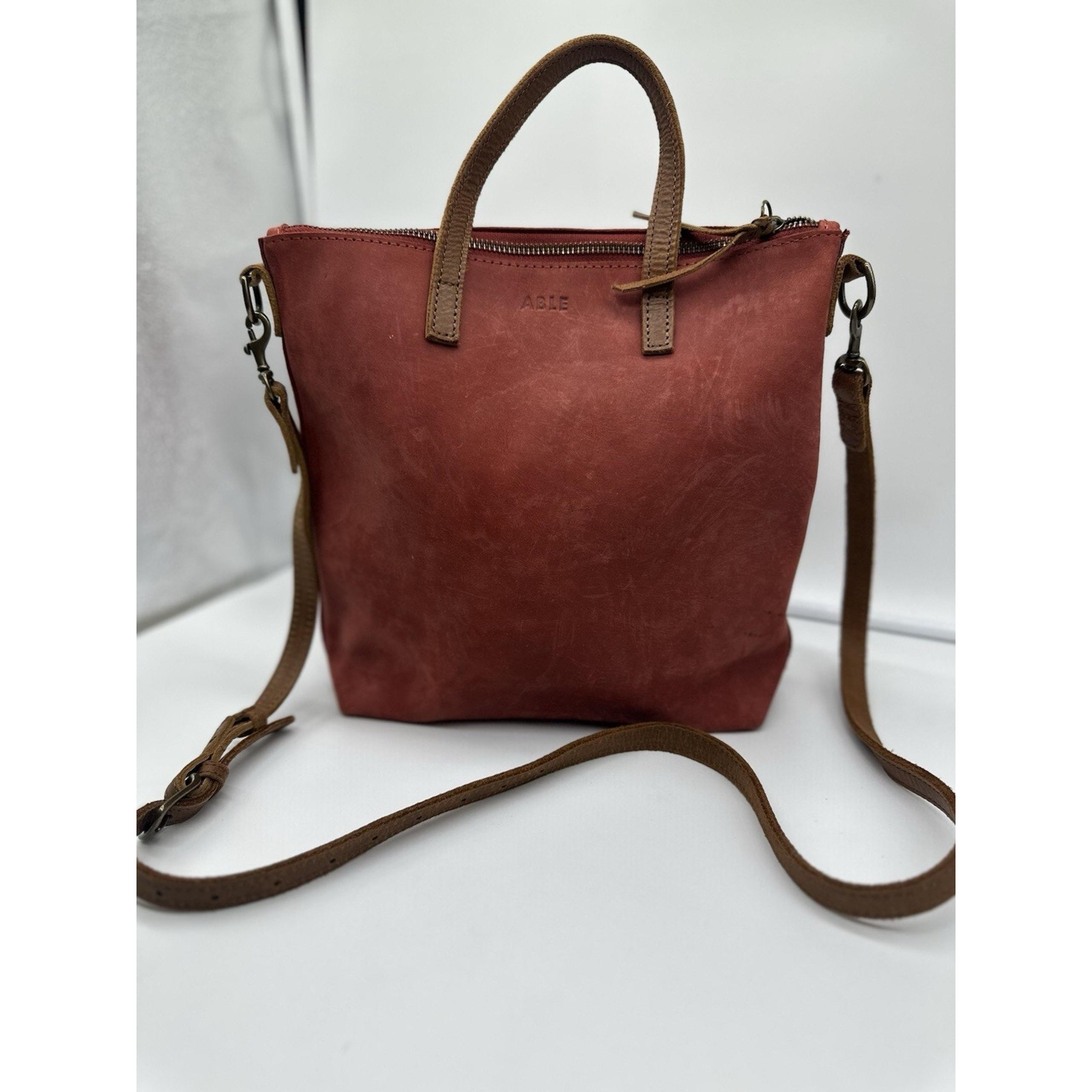 Able Red Soft Leather minimalist top zip tote crossbody purse bag Handbag