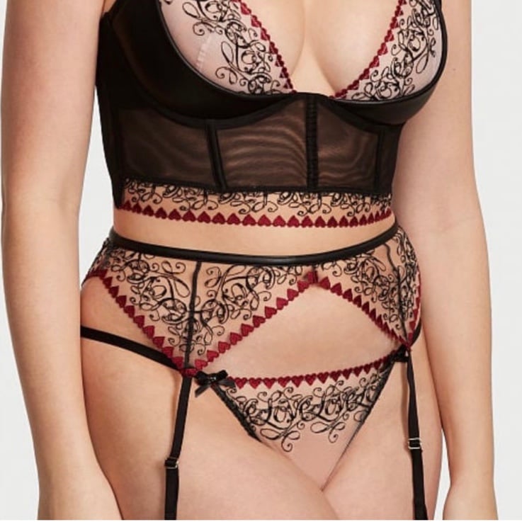 Very Sexy Love Letters Embroidery Garter Belt & Thong Set