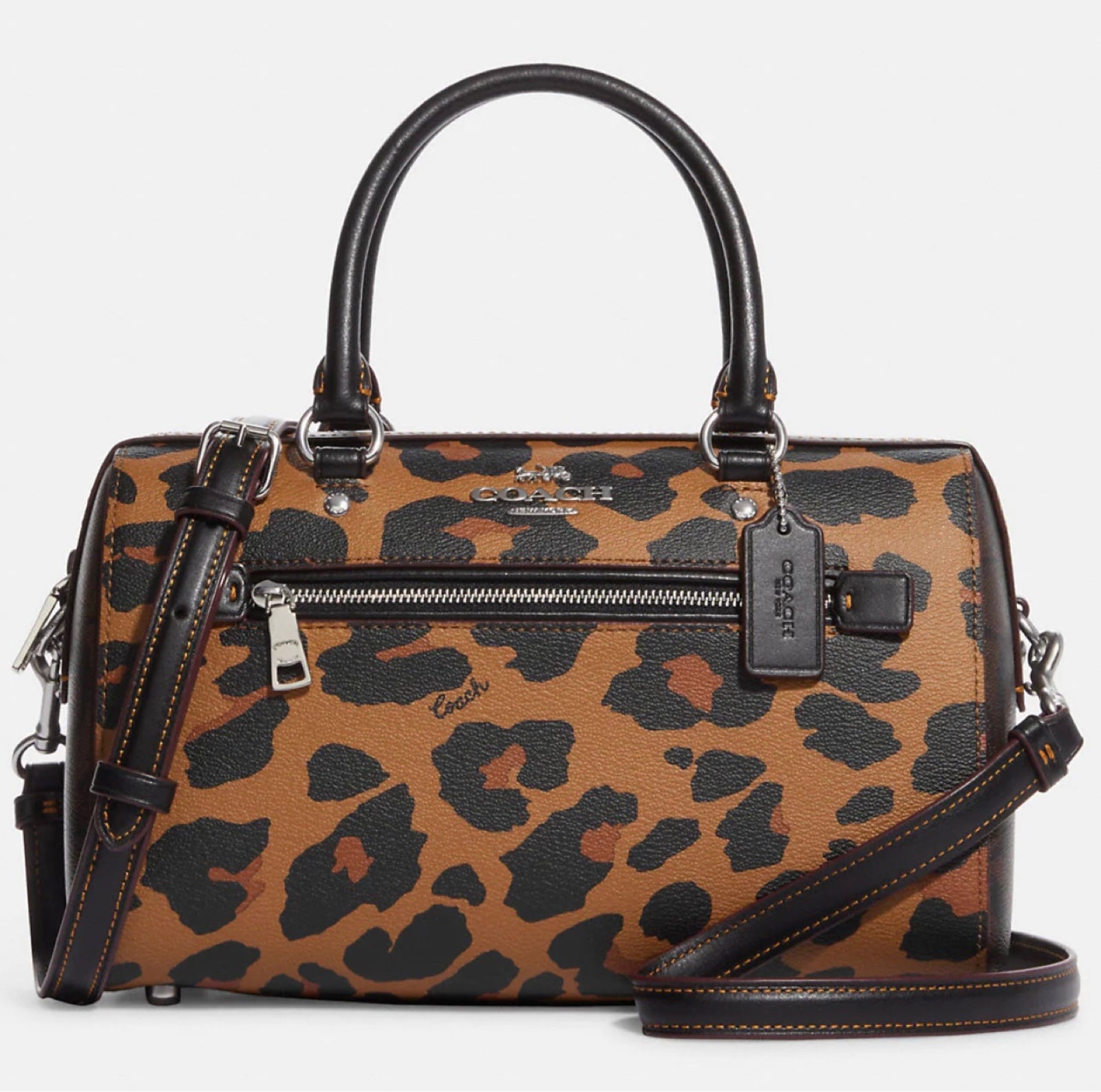 New Coach Rowan Satchel In Signature Canvas With Leopard Print