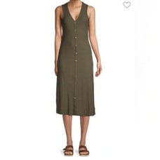 NWT James Perse Cardigan Tank Dress In Platoon With V-Neck And Faux Button Front