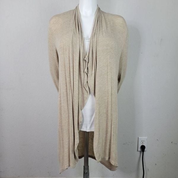 Ellen Tracy Oatmeal Heather Open Front Long Cardigan Size M