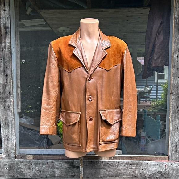 Vintage Mens Burnt Orange Rust Suede Leather Western Blazer Style Jacket~L~