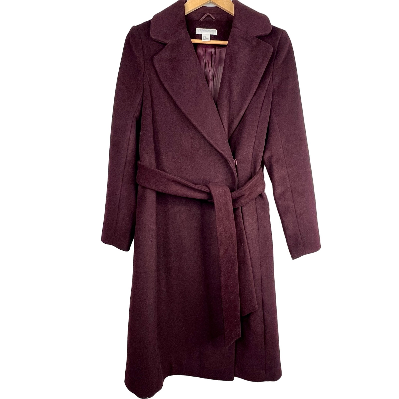 H&M Dark Eggplant Long Belted Wool Peacoat 2