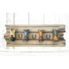 Western Rustic Cowboy Boot Horseshoe 3D Coat Rack Wall Hanging Plaque Country