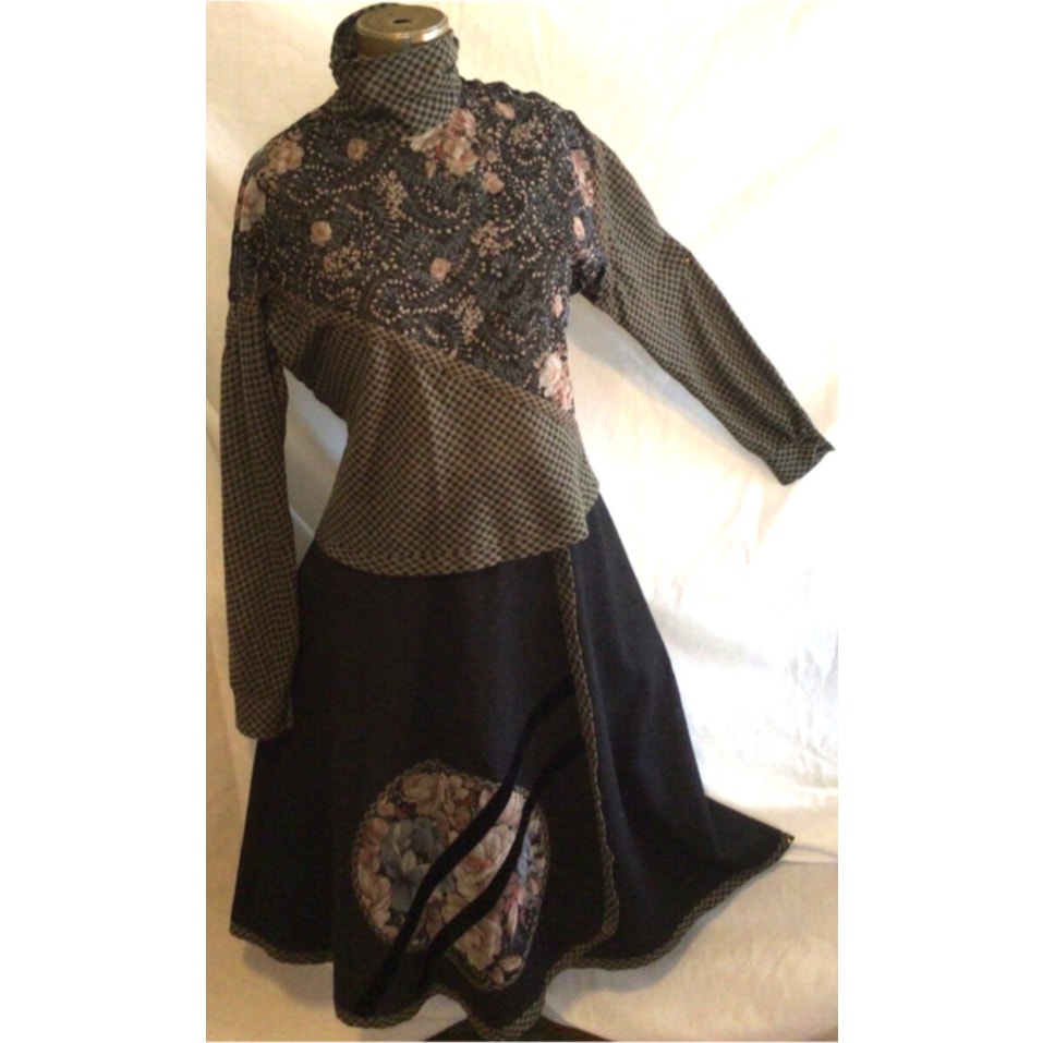 Koos Van Den Akker Vintage 100% Wool Matching Outfit Set Blouse Long Grey Skirt